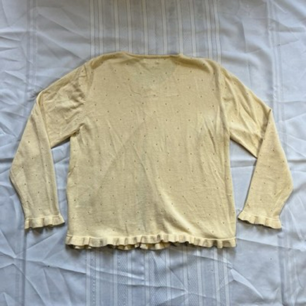 Croft & Barrow Cottagecore Ruffle Cardigan Large Soft Yellow Boho Cozy Knit - Picture 4 of 11